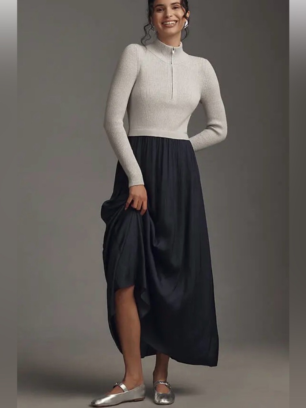 ANTHROPOLOGIE Thea Long-Sleeve Halt-Zip Maxi Dress. MSRP $198. Size S